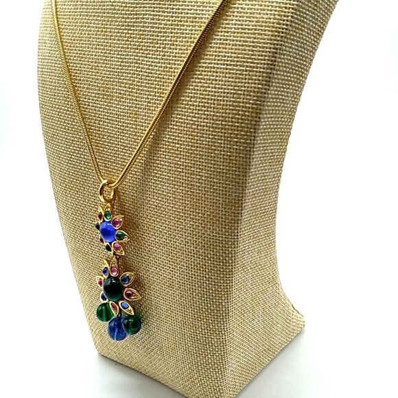 VTG SHAKIRA CAINE Indian Mughal Necklace & Matching Clip-on Earrings Glass Stone - Picture 10 of 16